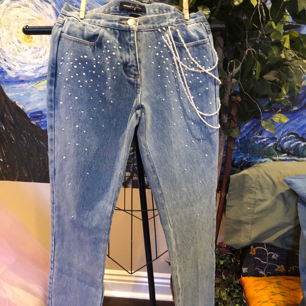 Moda International bejeweled jeans pearl jeans bedazzled jeans